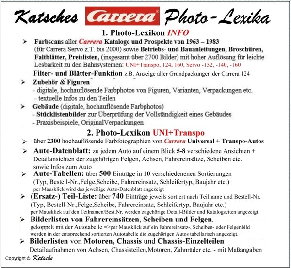 Katsches Carrera Photo-Lexikon "INFO" + "Universal 132 + Transpo"